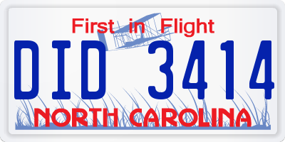 NC license plate DID3414