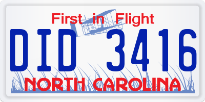 NC license plate DID3416