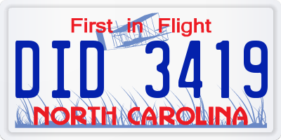 NC license plate DID3419