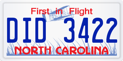 NC license plate DID3422