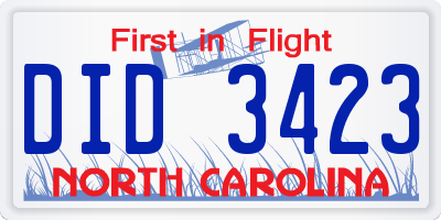 NC license plate DID3423
