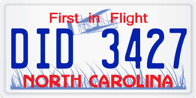 NC license plate DID3427
