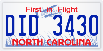 NC license plate DID3430