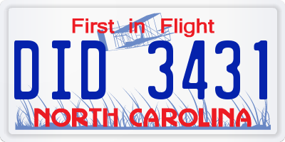 NC license plate DID3431
