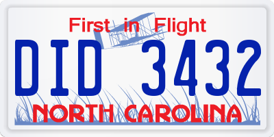 NC license plate DID3432