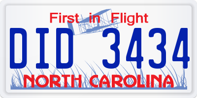 NC license plate DID3434