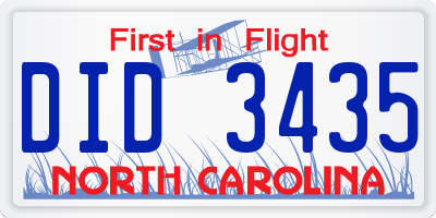 NC license plate DID3435