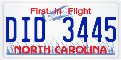 NC license plate DID3445