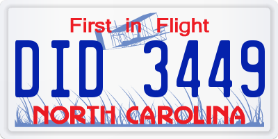 NC license plate DID3449