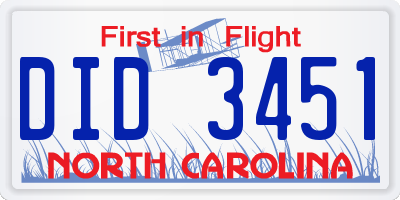 NC license plate DID3451
