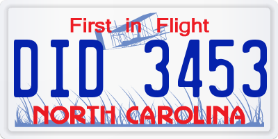 NC license plate DID3453