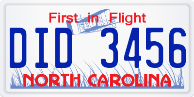 NC license plate DID3456