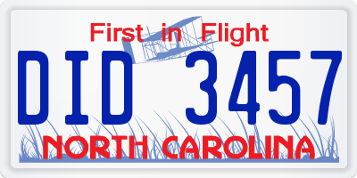 NC license plate DID3457