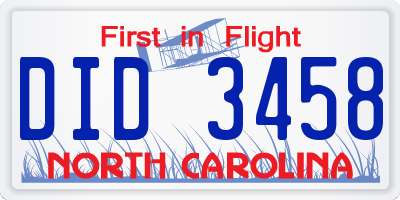 NC license plate DID3458