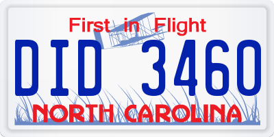 NC license plate DID3460