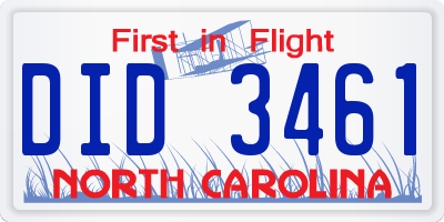 NC license plate DID3461