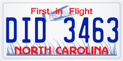 NC license plate DID3463