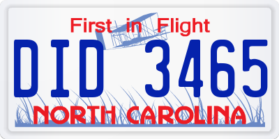NC license plate DID3465