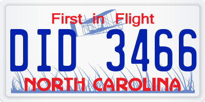 NC license plate DID3466