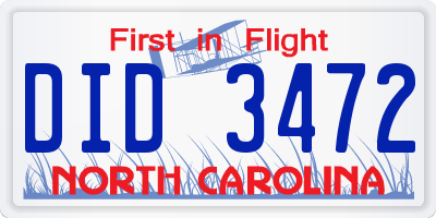 NC license plate DID3472