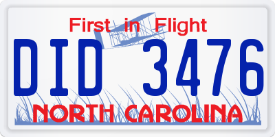 NC license plate DID3476