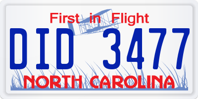 NC license plate DID3477