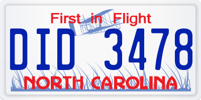 NC license plate DID3478