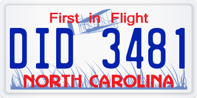 NC license plate DID3481