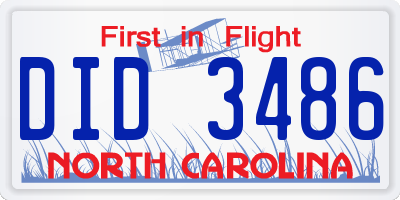 NC license plate DID3486