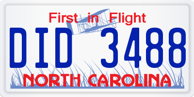 NC license plate DID3488