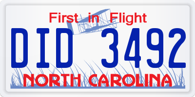 NC license plate DID3492