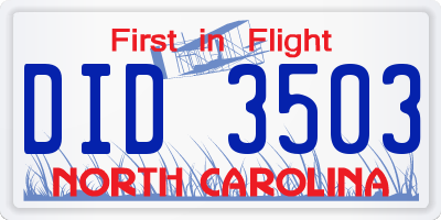 NC license plate DID3503
