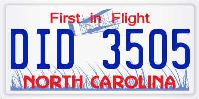 NC license plate DID3505