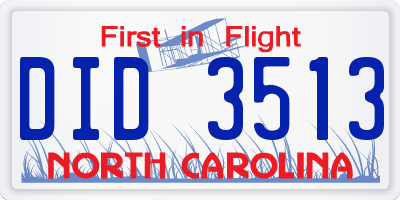 NC license plate DID3513