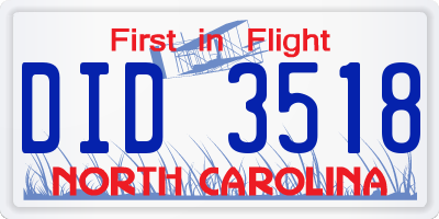 NC license plate DID3518