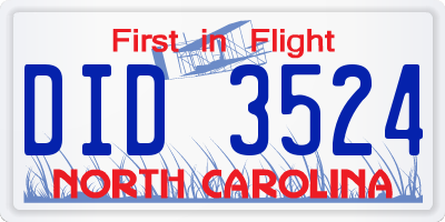 NC license plate DID3524