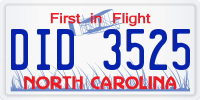 NC license plate DID3525