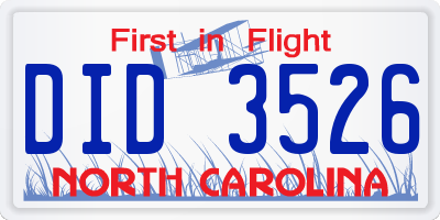 NC license plate DID3526