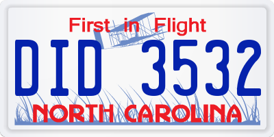 NC license plate DID3532