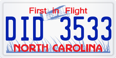 NC license plate DID3533