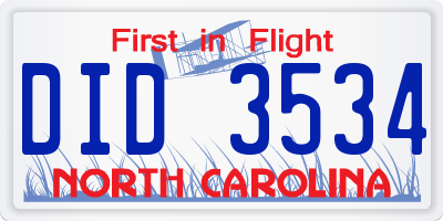 NC license plate DID3534