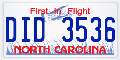 NC license plate DID3536