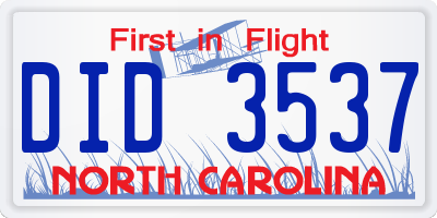 NC license plate DID3537