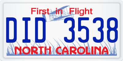 NC license plate DID3538