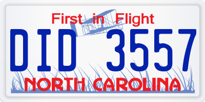 NC license plate DID3557