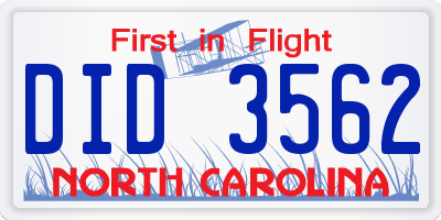 NC license plate DID3562