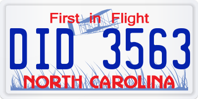 NC license plate DID3563