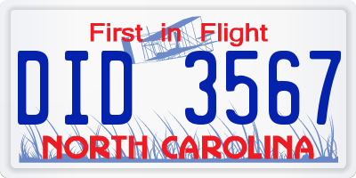 NC license plate DID3567