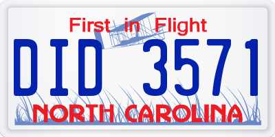NC license plate DID3571