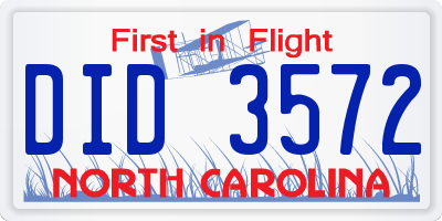 NC license plate DID3572